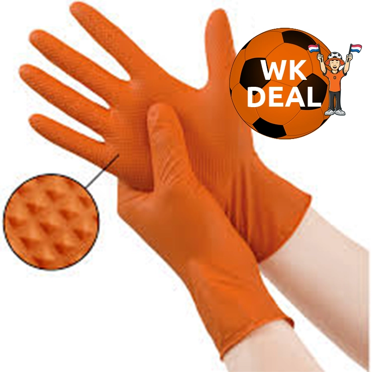 Oranje Grip Handschoenen Nitril M:L:XL Nitril Handschoenen met Grip, Oranje, Chemiebestendig, maat M, 50 stuks