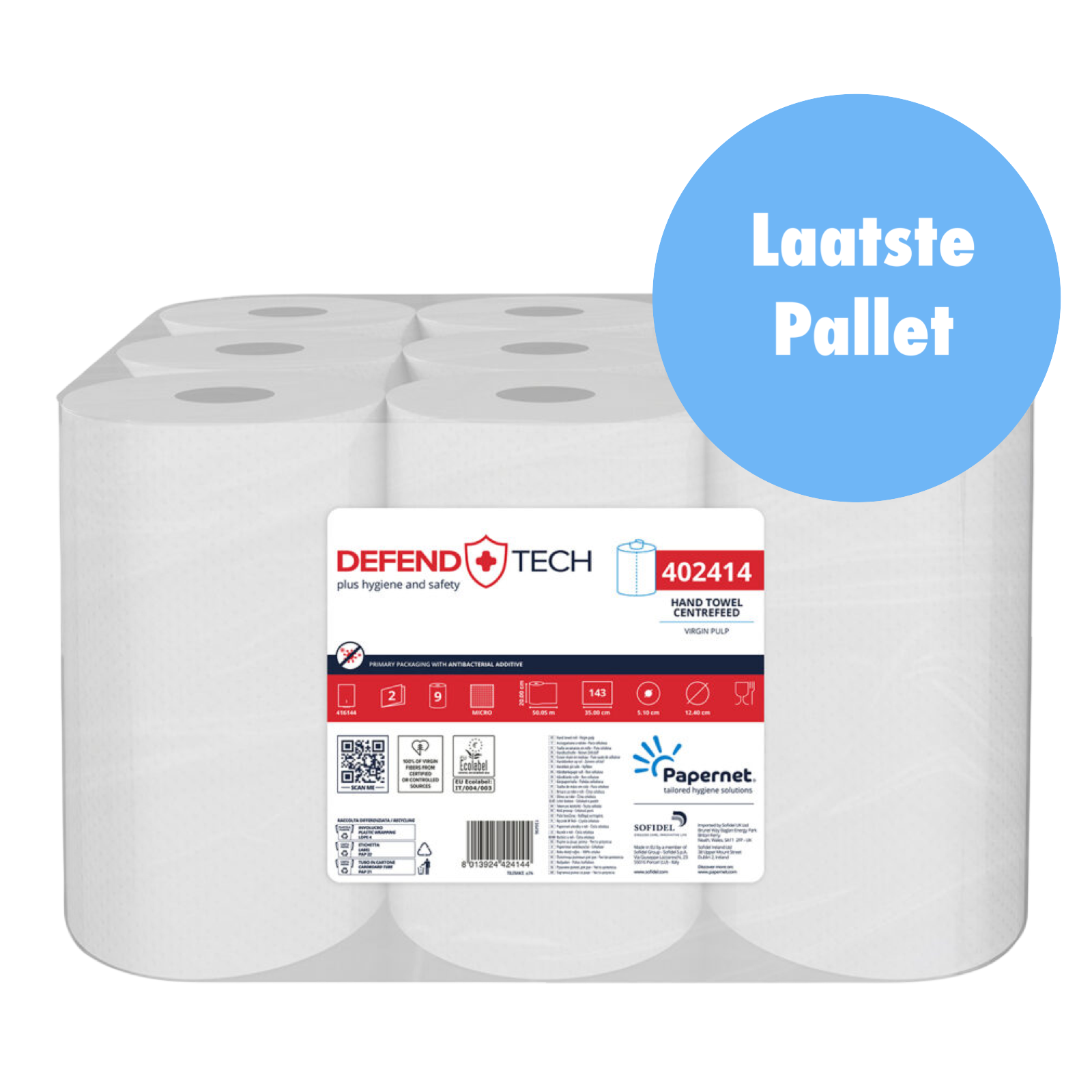 Papernet Handdoek Wit 2-laags Centerfeed (9 rollen à 143 vellen) - 60 pakken € 5,00 p/pak - PALLETDEAL