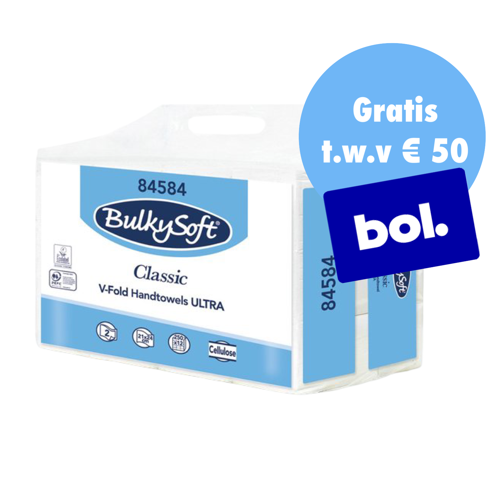 BulkySoft® Handdoekpapier – 2-laags Cellulose (3000 stuks) - 80 stuks - € 21,95 p/pak PALLETDEAL!