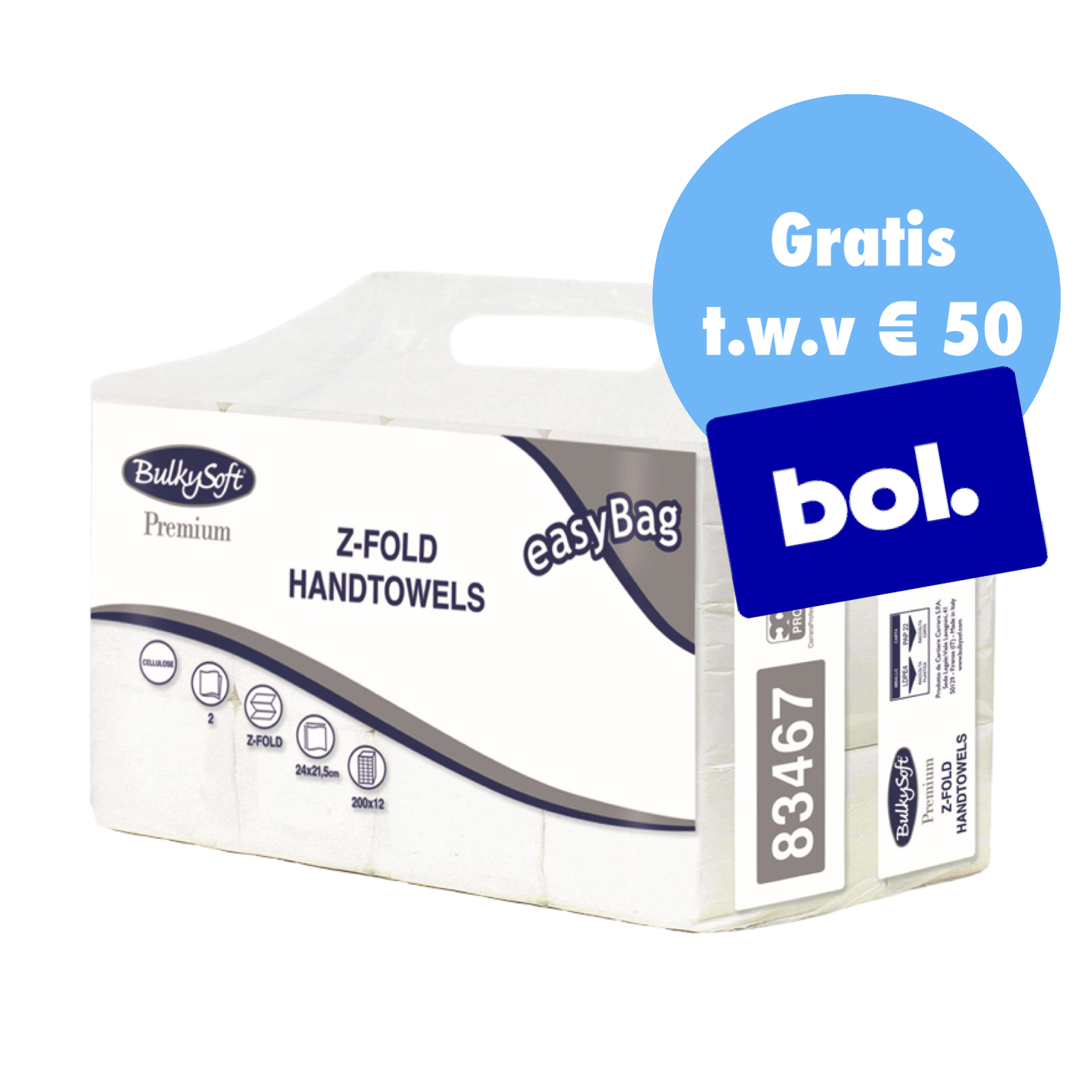 BulkySoft® Handdoekpapier – 2-laags Ultra Cellulose (2400 stuks) – 70 stuks – € 18,95 p/pak PALLETDEAL!