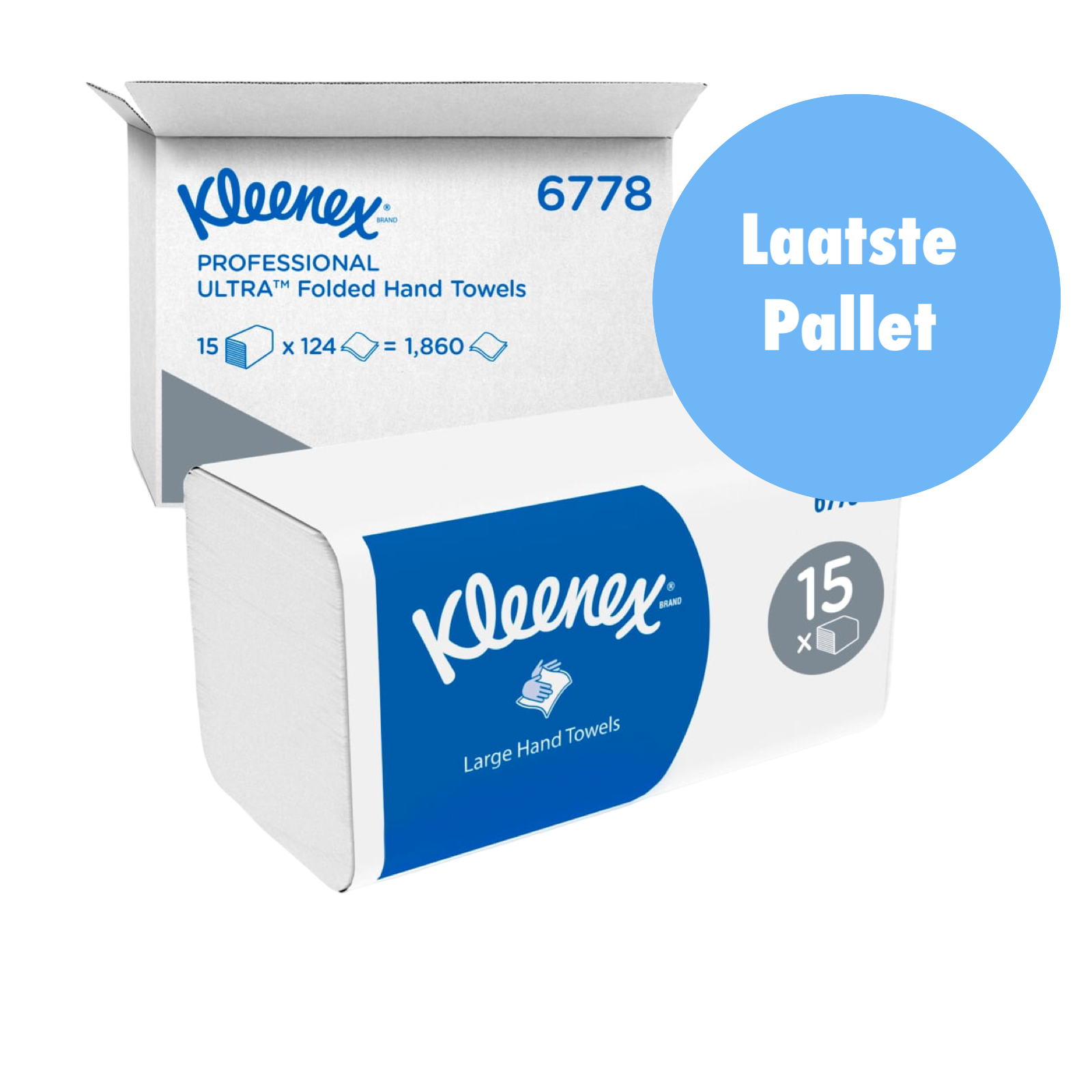 KimberlyClark Handdoeken (6778) 15 pakken a 124 stuks – 32 dozen € 39,95 p/doos – PALLETDEAL