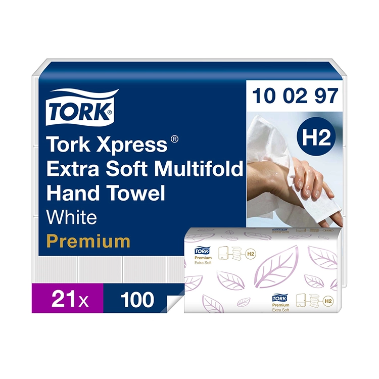 Tork Xpress H2 Premium handdoek Xtrasoft wit 100297 2lgs. 21x34cm Doos 21x100 st.