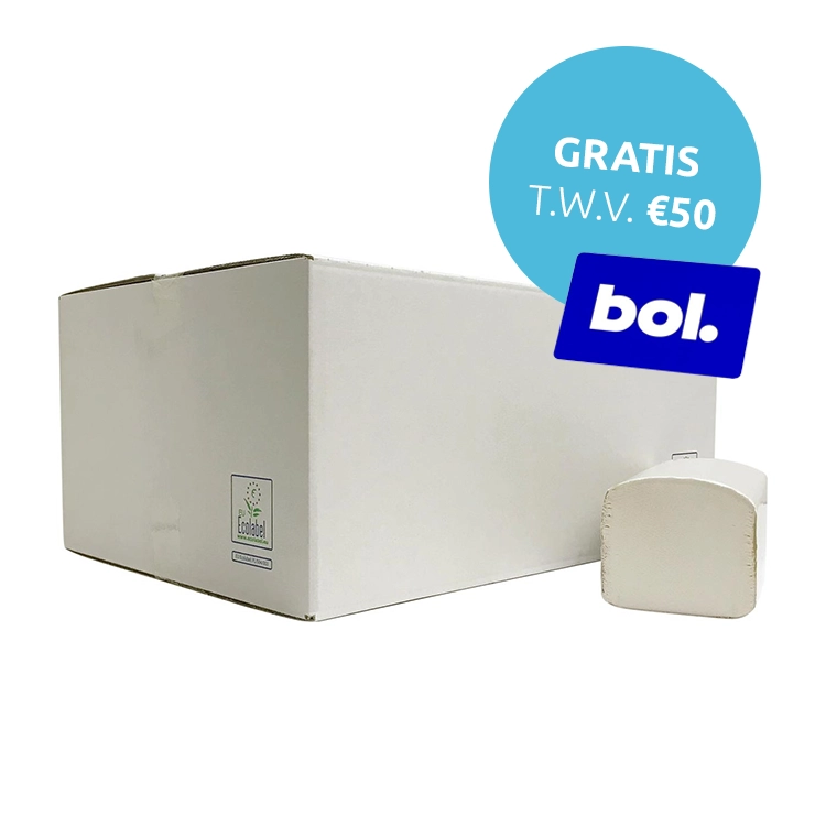 Handdoekpapier Celullose 2-Laags Z-Vouw Ecolabel Handdoekpapier Cellulose 2 laags Z-fold, 21 x 24 cm, 36 dozen a 3200 stuks - € 17,95 p/doos