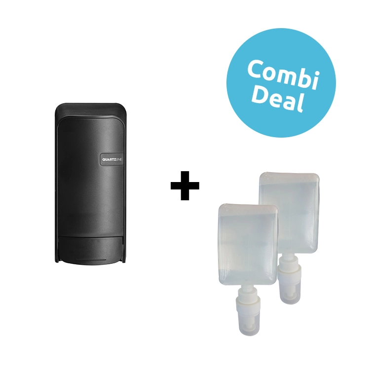 QuartzLine Desinfectie-/Zeepdispenser Zwart + 6 x Euro Foam Soap Lotion, 1000 ml