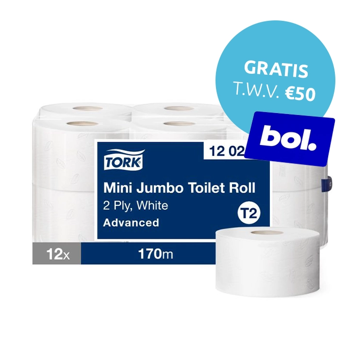 Tork 120280 Mini Jumbo Toiletpapier Wit T2 Advanced 2-laags 12 x 170 m - 40 Pakken