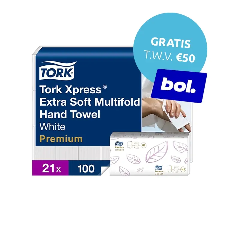 Tork Xpress Handdoek Tork Xpress H2 Premium handdoek Xtrasoft wit 100297 2lgs. 21x34cm Doos 21×100 st. - 32 pakken - € 41,95 p/pak