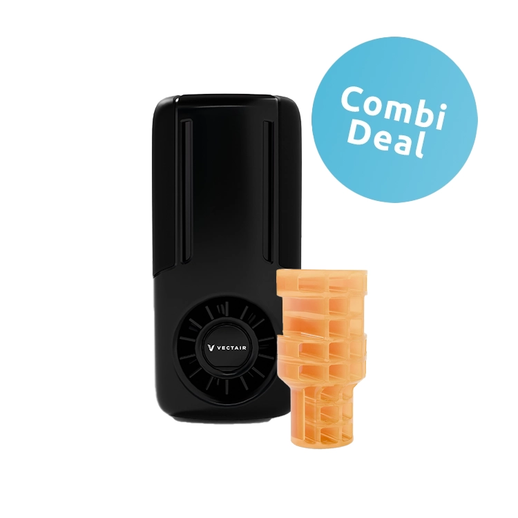 V-Air Flow Luchtverfrisserdispenser - Zwart + V-Air Flow Refills Bergamot & Sandalwood – 12 stuks V-Air Flow Luchtverfrisserdispenser - Zwart + V-Air Flow Refills Bergamot & Sandalwood – 12 stuks