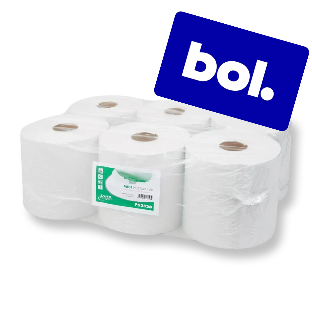 10 pakken Poetsrol Midi, 1 laags, 6 rollen a 300 meter   + Gratis Bol. kaart t.w.v. € 20,00
