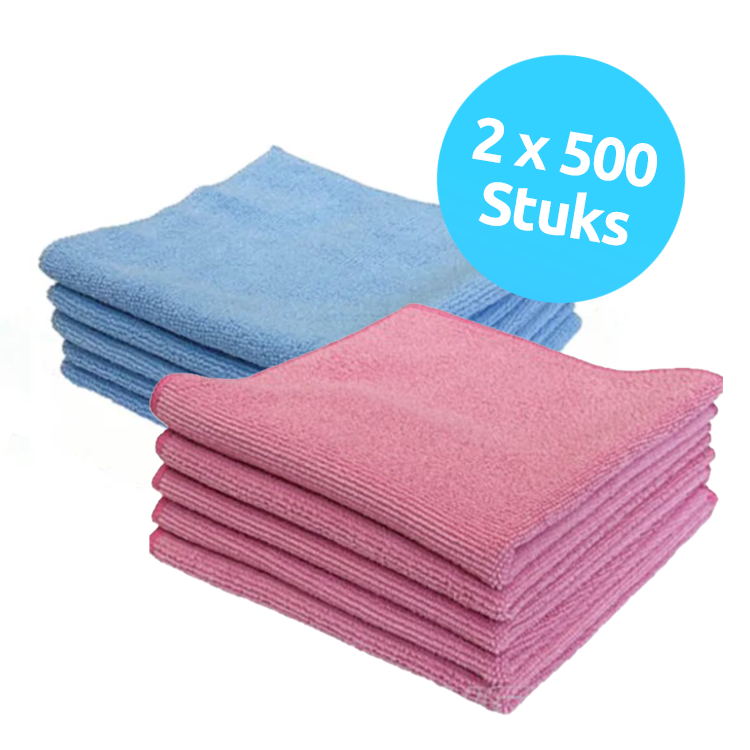 rood & blauw microvezel Microvezeldoek Roze & Blauw Bulkvoordeel – 40×40 300gr – 1000 Stuks (€0,37 per stuk)